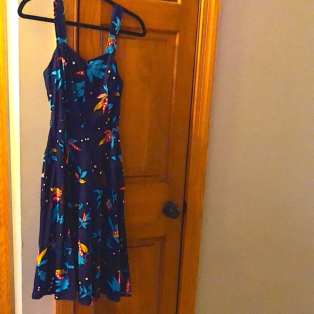 Vintage floral halter dress with built in strapless brassiere.